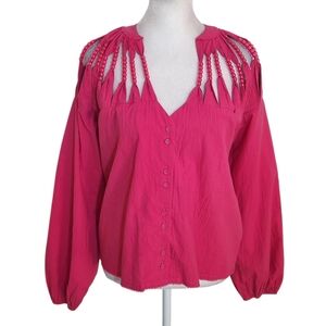 Self Contrast Hot Pink Boho Beaded Blouse Size XS